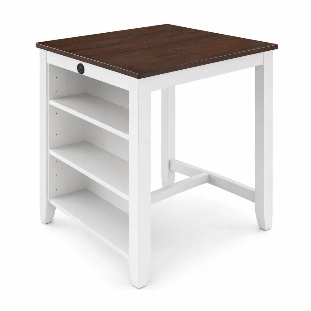 Table en bois avec étagères Blanc/Noyer
