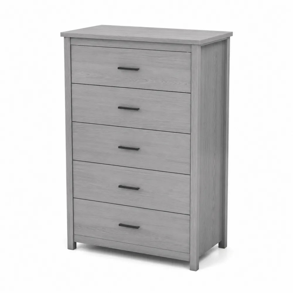 Commode en Bois à 5 Tiroirs Chêne Gris