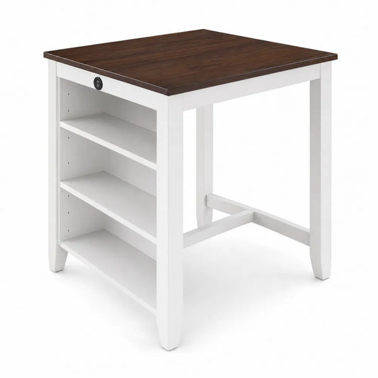 Table en bois avec étagères Blanc/Noyer