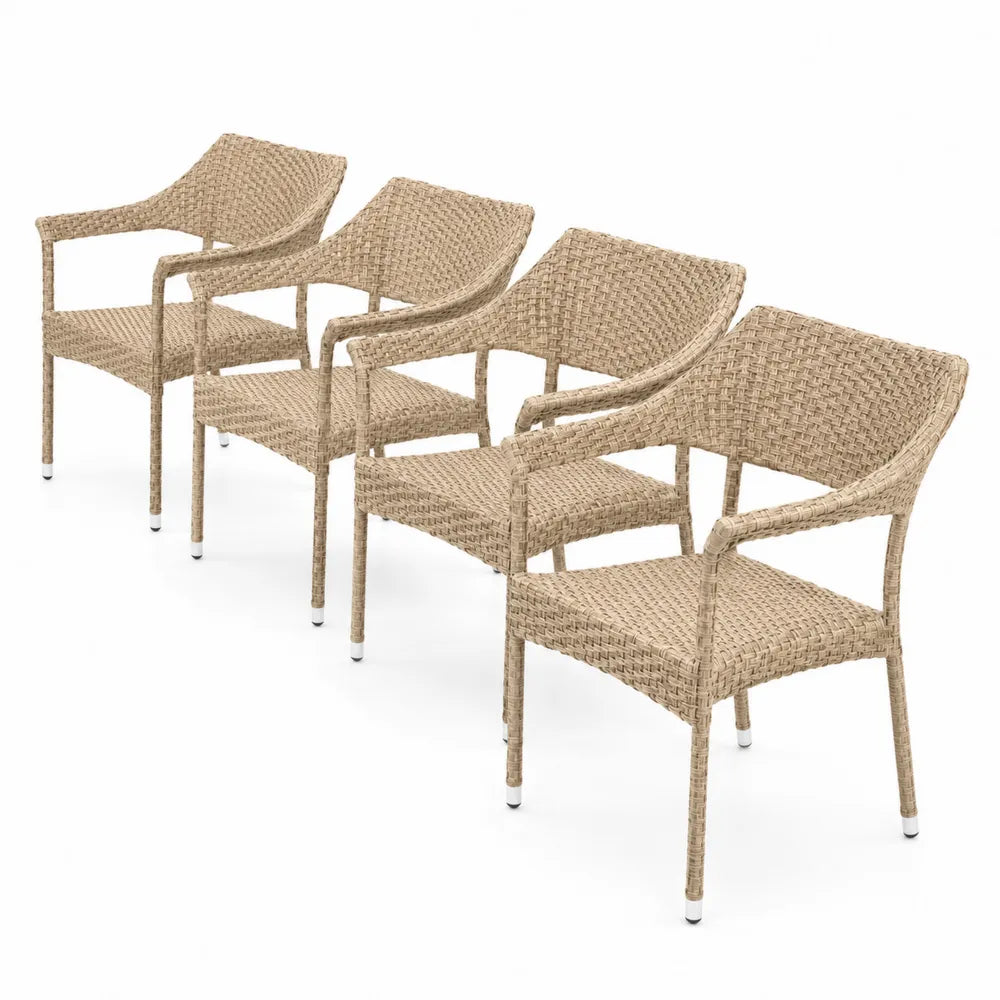 Set de 4 chaises en rotin synthétique avec accoudoirs