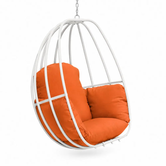 Chaise suspendue en métal avec coussins couleur corail
