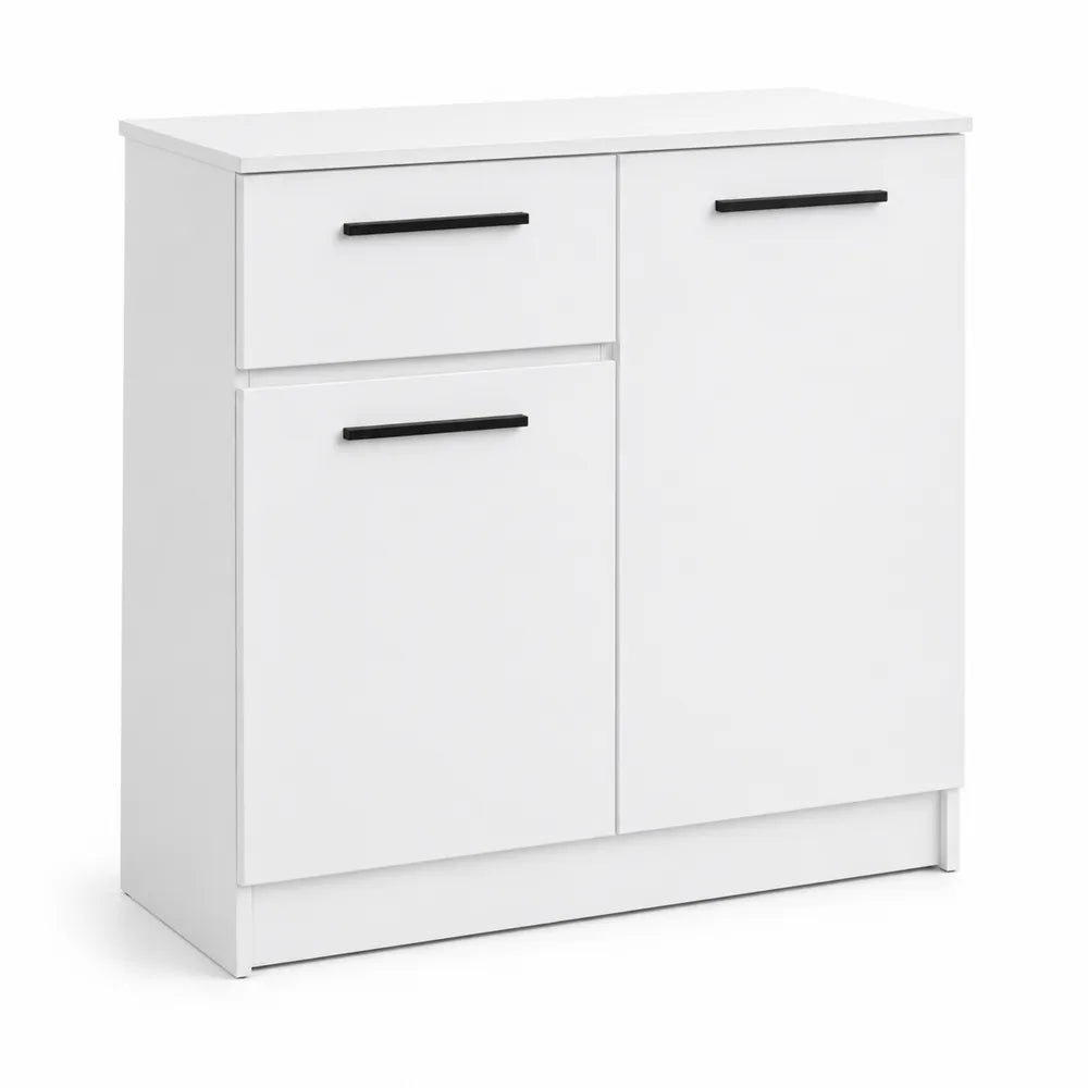 Commode Blanche en Bois avec 2 Portes et 1 Tiroir 80x35x80 cm