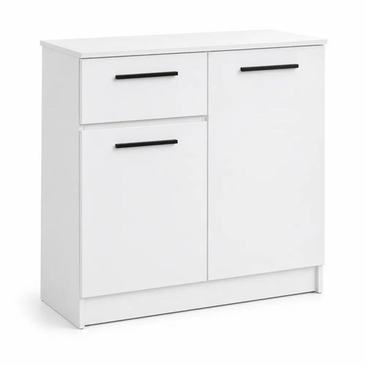 Commode Blanche en Bois avec 2 Portes et 1 Tiroir 80x35x80 cm