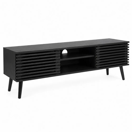 Meuble TV en bois MDF noir avec étagères 150x40x50 cm