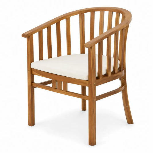 Chaise d'extérieur en bois avec coussin crème
