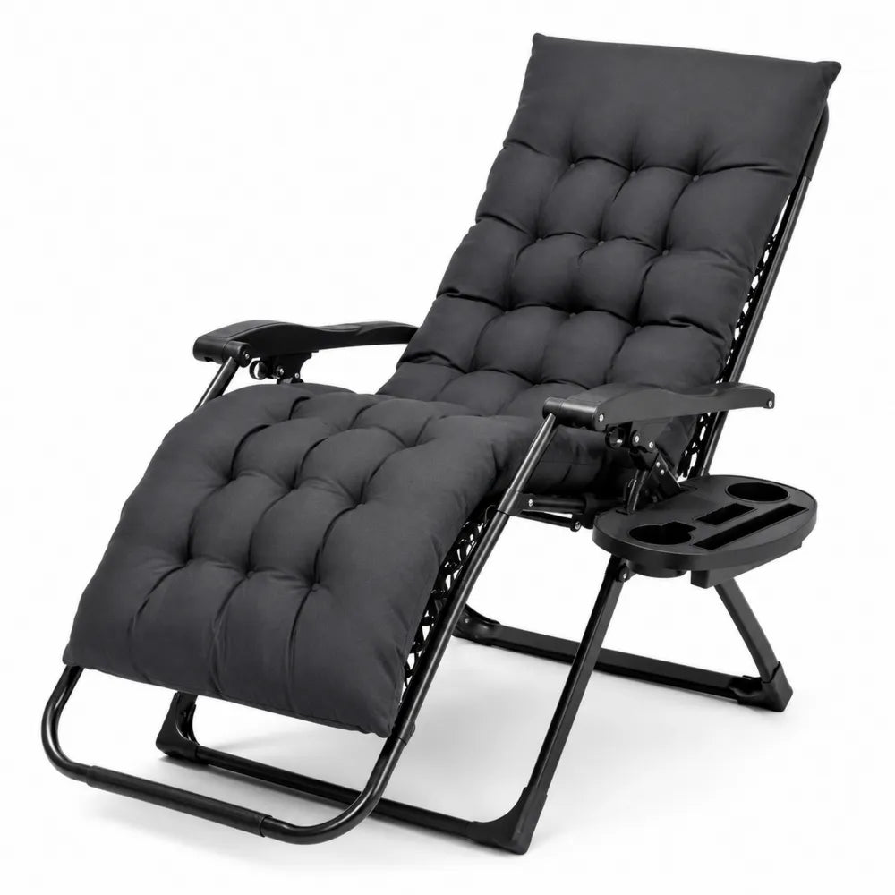 Chaise Longue Extérieure Réglable en Acier et Tissu Noir