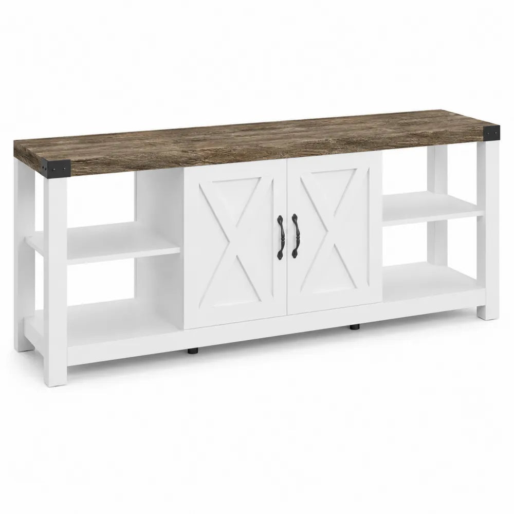 Meuble TV en MDF et métal Blanc Marron 153x45x60 cm